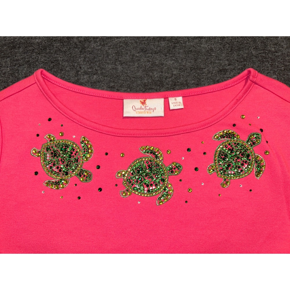 Quacker Factory Sea Turtle Top Womens Small Pink 3/4 Sleeve Rhinestone - Picture 3 of 8